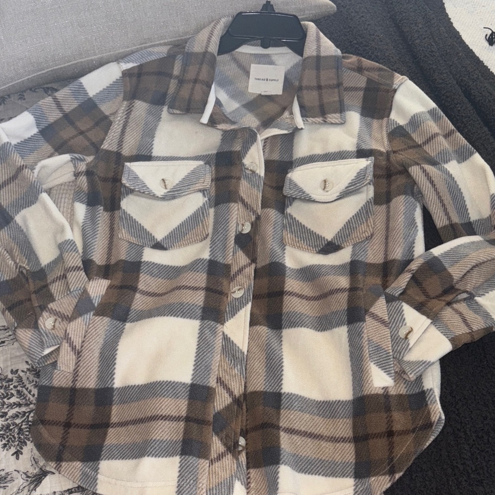 Thread & Supply Cream and Brown Plaid Overshirt